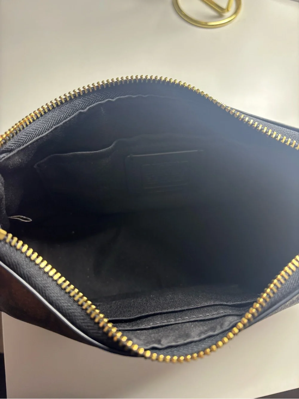 Coach Black Signature Canvas Shoulder Bag with Gold Hardware